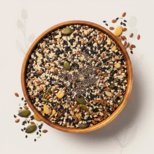 Mixed edible seeds blend – healthy superfood mix of flax, chia, pumpkin, and sunflower seeds